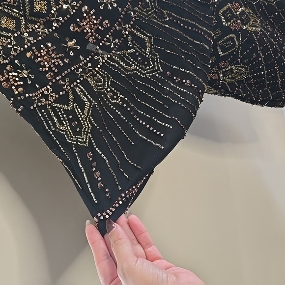 ASOS Black Gold Beaded Cape Top & Mini Skirt Set Embellished NWT Size 8 Boho - Picture 6 of 13